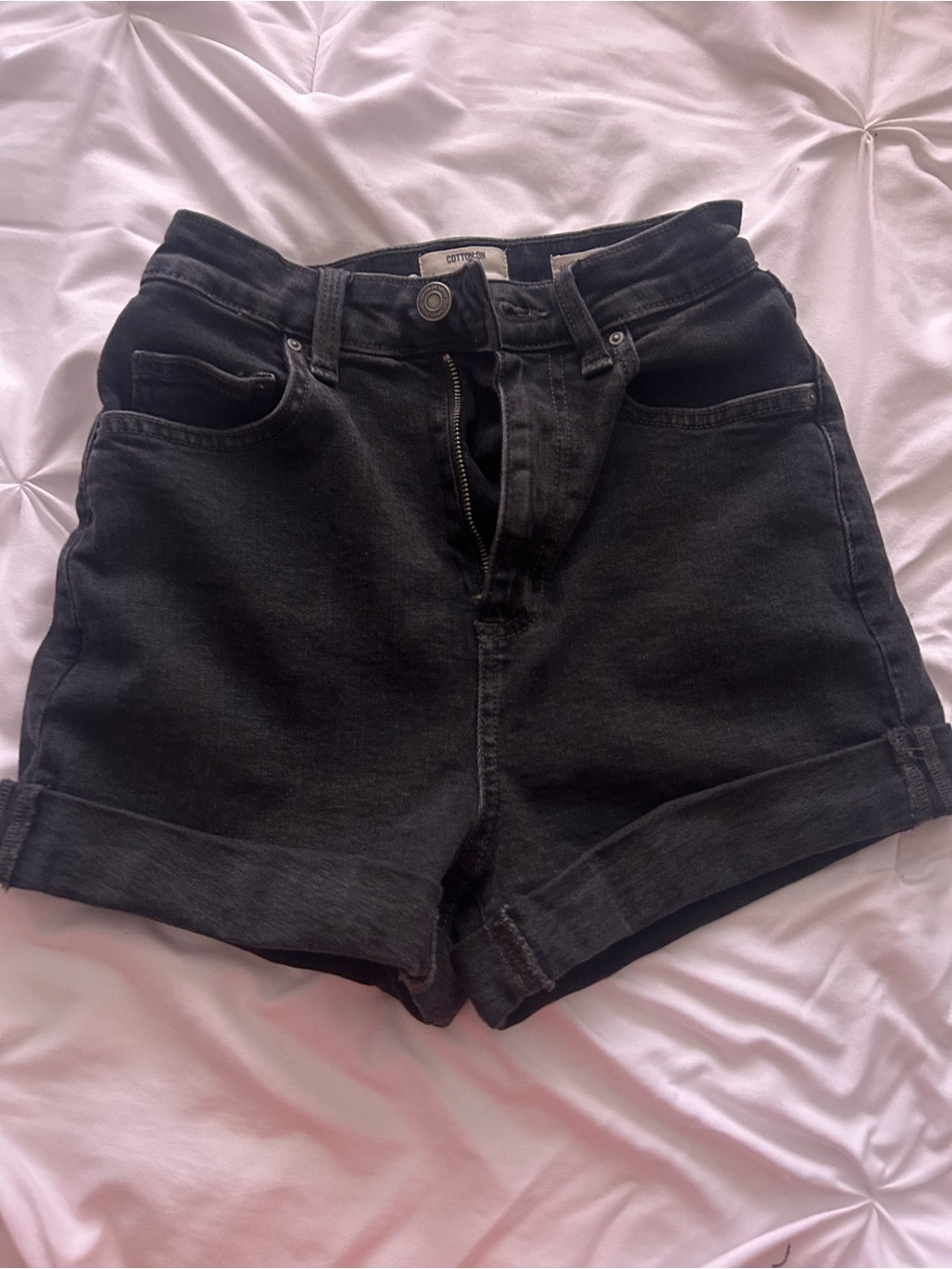 Cotton On Black High-Rise Cuffed Denim Shorts